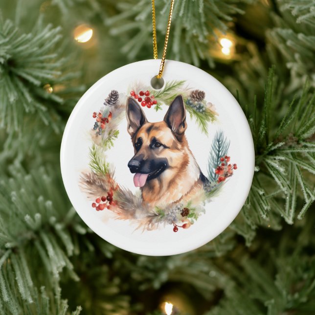 Julkrans med schäferhund Festig Valp Julgransprydnad Keramik (Träd)