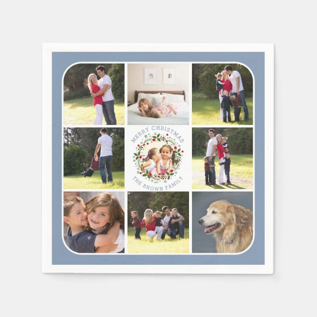 Julkrans, nio foton dammiga blått pappersservett (Framsidan)