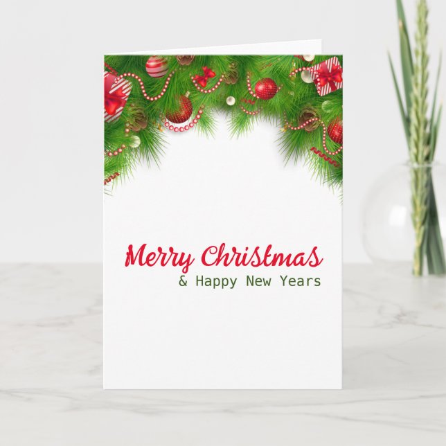 Julkrans och röda glödlampor och presenter   kort (Framsida)