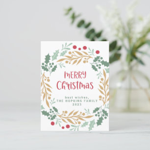 Julkrans och skript   GOD JUL Vykort
