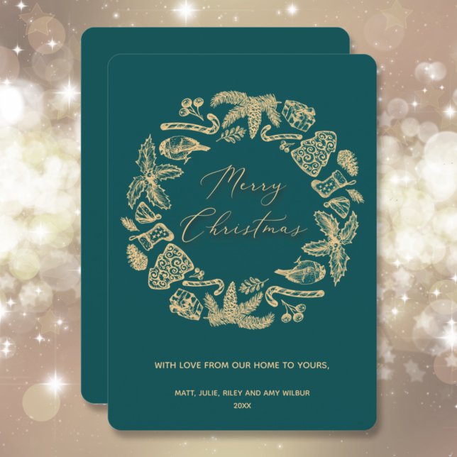 Julkrans på Teal non-Photo Julkort (Skapare uppladdad)