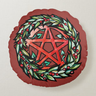 Julkrans Pentaklet Pagan Pentagram Högtid Rund Kudde