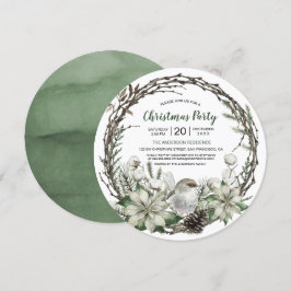 Julkrans Poinsettia & Fågel Jul Inbjudningar