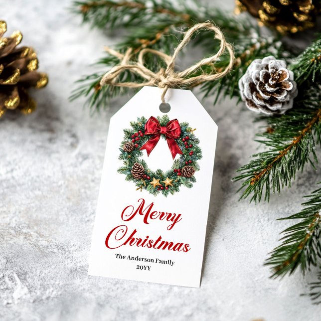 Julkrans Redigerbar Högtidsetikett Presentetikett (Festive Christmas Wreath Editable Holiday Tag)