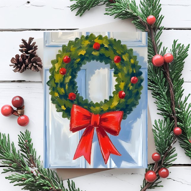 Julkrans Röd Slinga Vit Akvarell Helg Vykort (Skapare uppladdad)