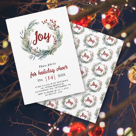Julkrans, röda bär Joy Jul party Inbjudningar