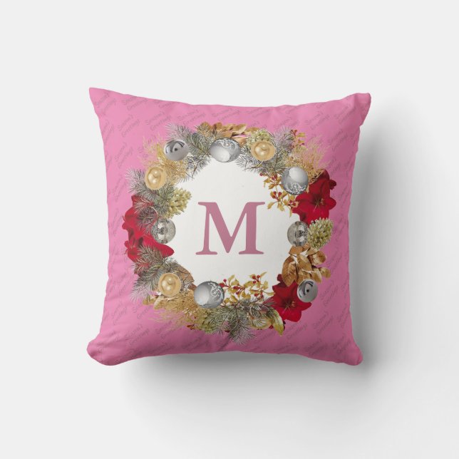 Julkrans Rosa MONOGRAM Kudde (Framsida)