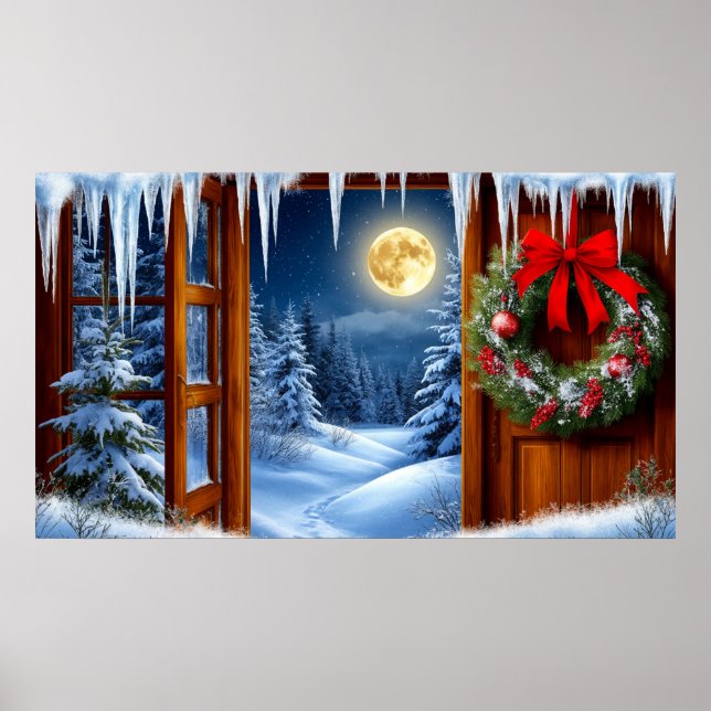 Julkrans 🎄 Snöig månljust skog ✨ Mysig Poster (Framsidan)