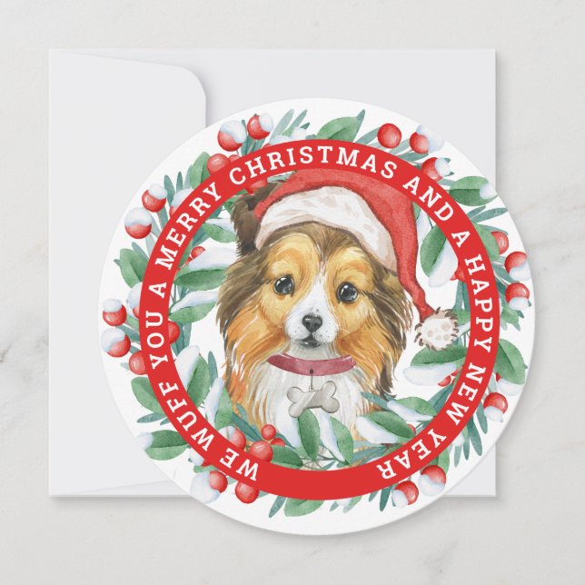 Julkransarna Sheltie Classic Round Sticker Julkort (Framsida)