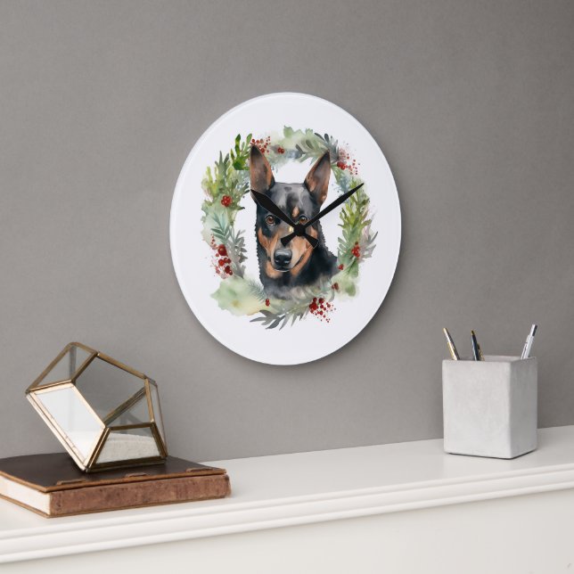 Julkransfirande Australiensisk Kelpie Valp Stor Klocka (Kontor)