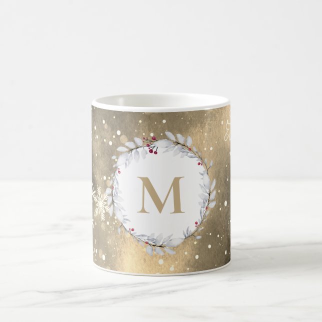 Julkransmonogram i guld och rött kaffemugg (Center)