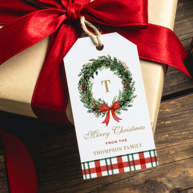Julkransmonogram Rutig familjenamn Presentetikett (Skapare uppladdad)