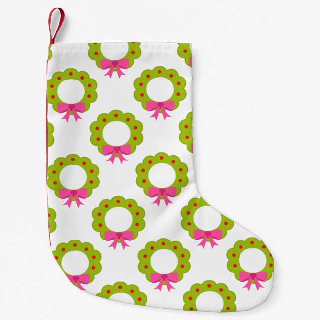 Julkransmönster – Rosa band juldesign Liten Julstrumpa (Framsidan)