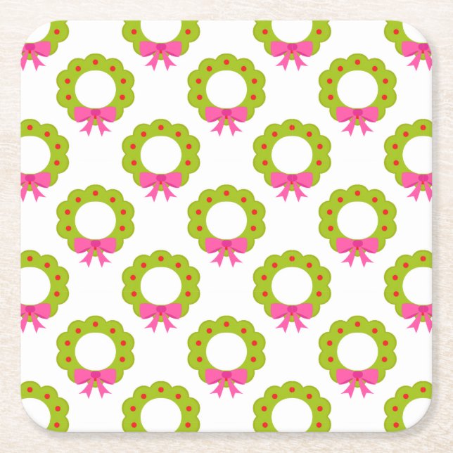 Julkransmönster – Rosa slinga Holiday-design Underlägg Papper Kvadrat (Framsidan)
