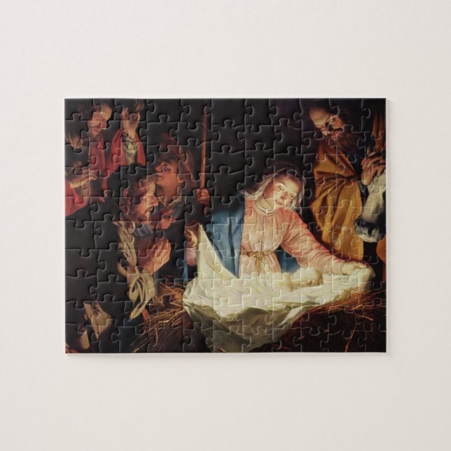 Julkribb Stall Bethlehem Far Baby Jesus Pussel (Horisontell)