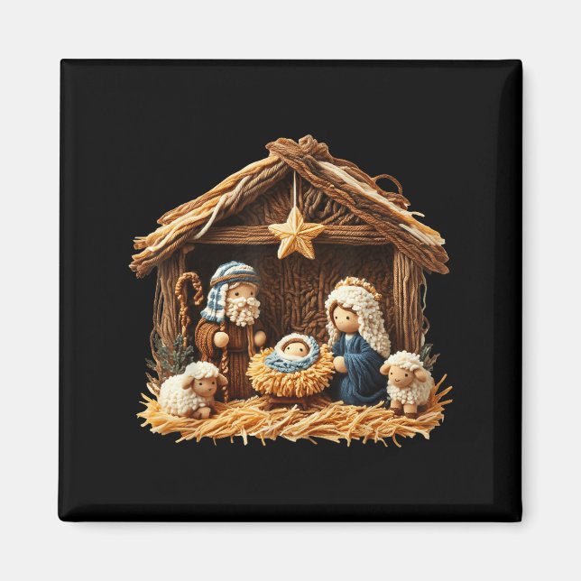 Julkrubba Falsk Garn Virkad Jesus Jul Religiös R Magnet (Framsidan)