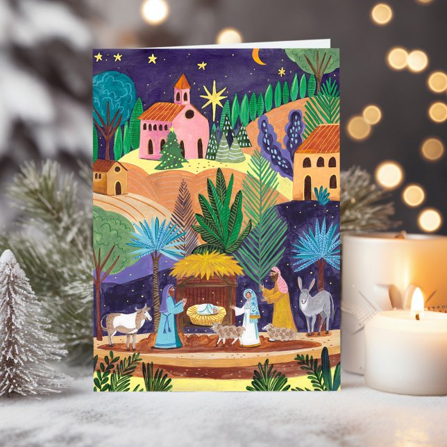 Julkrubba för religiös julkort Ära åt Gud Helgkort (Religious Nativity Scene Glory to God Christmas Holiday Card)