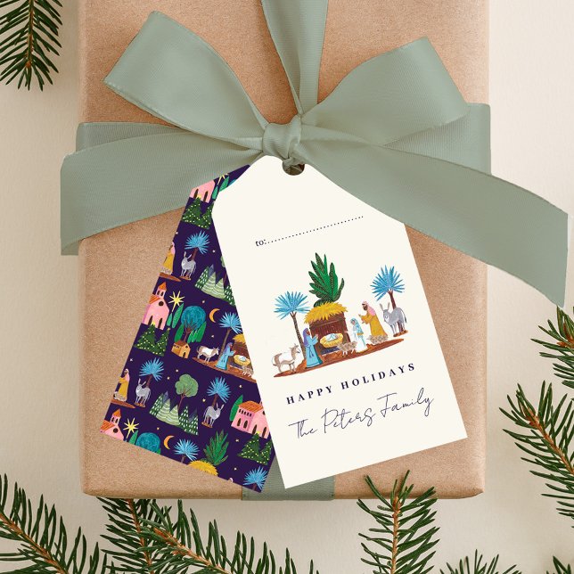 Julkrubba Handritad jul Presentetikett (Nativity Scene Hand drawn Christmas Gift Tags)