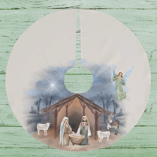 Julkrubba i akvarell Jesusbarnet Julgransmatta Borstad Polyester