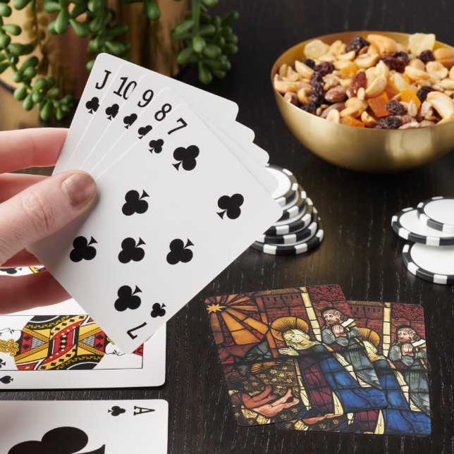 Julkrubba i glasmålning från förr casinokort (På plats)