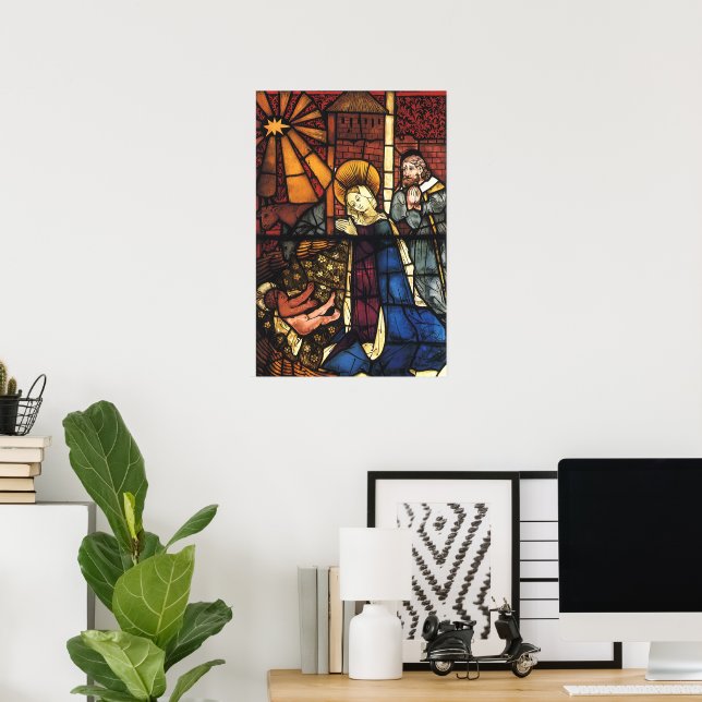 Julkrubba i glasmålning från förr poster (Hemmakontoret)