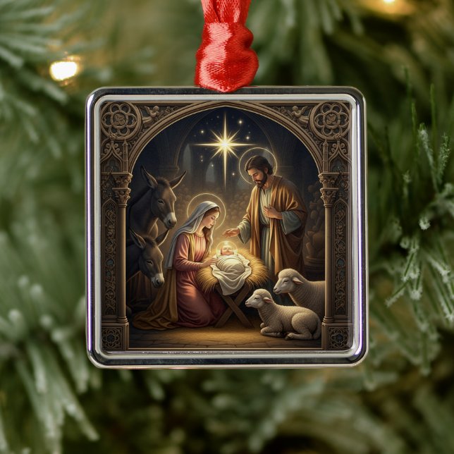 Julkrubba i klassisk stil julgransprydnad metall (Träd)