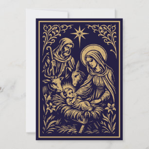 Julkrubba i retro art nouveau träsnitt julkort