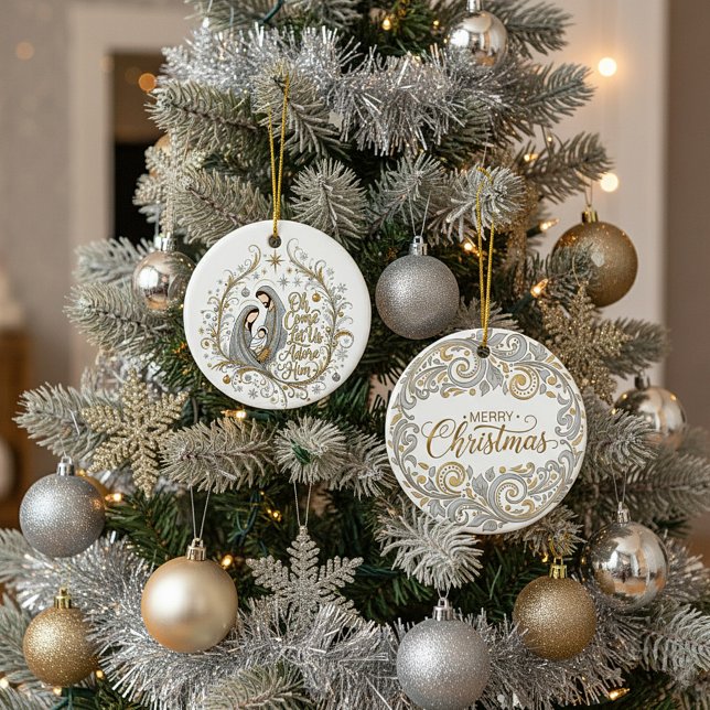 Julkrubba i silver och guld jul julgransprydnad keramik (Skapare uppladdad)