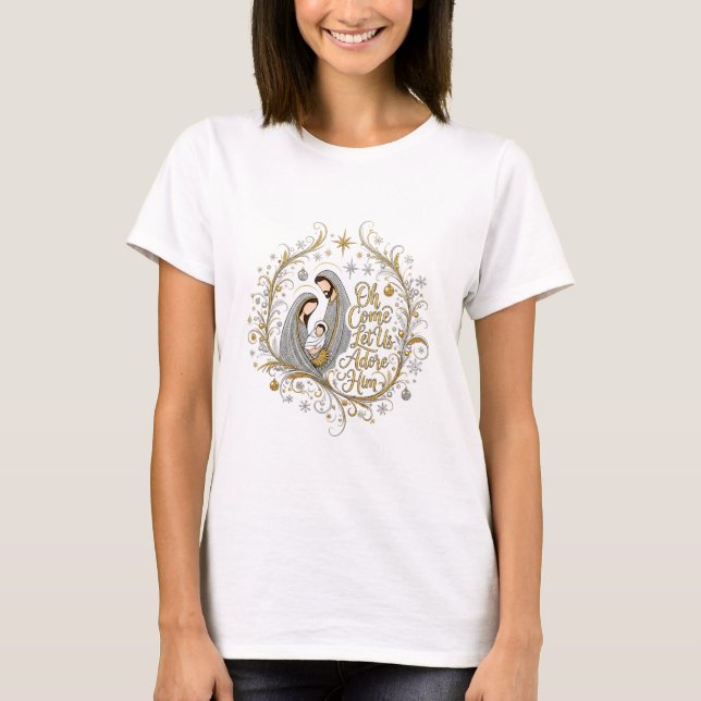 Julkrubba i silver och guld t shirt (Framsida)