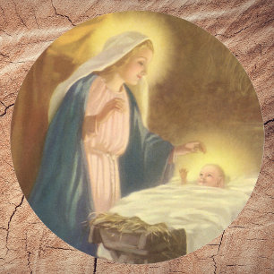 Julkrubba i vintage-stil, Maria Josef Jesusbarnet Runt Klistermärke