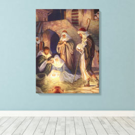Julkrubba i vintage-stil med 3 herdar och Jesus Canvastryck