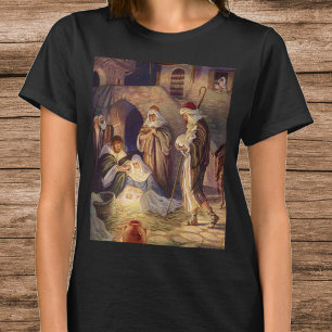 Julkrubba i vintage-stil med 3 herdar och Jesus Tröja