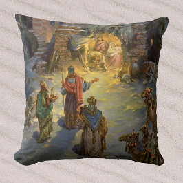 Julkrubba i vintage-stil med besökande vise män kudde