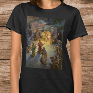 Julkrubba i vintage-stil med besökande vise män t shirt
