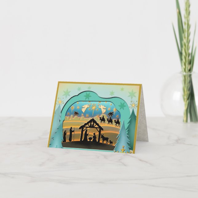 Julkrubba Jesusbarnet i krubban i julkrubbescenen Helgkort (Framsida)