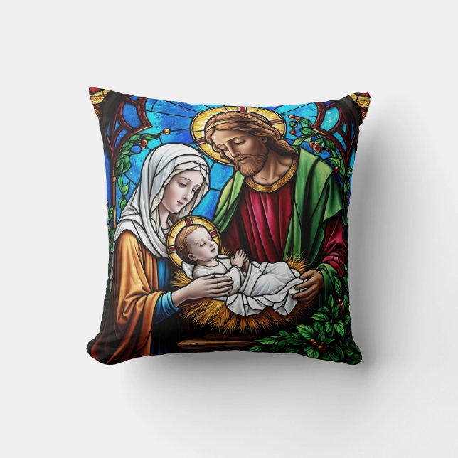 Julkrubba kristallglasmosaikbild  kudde (Framsida)