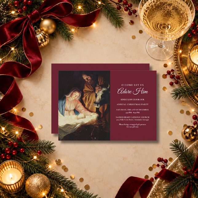 Julkrubba Kyrka Julfest Inbjudan (This religious Christmas party invitation is perfect for churches or family celebrations)