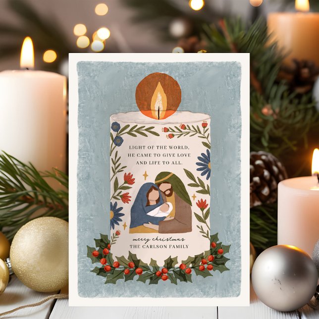 Julkrubba ljusstake religiös jul vikta helgkort (Skapare uppladdad)