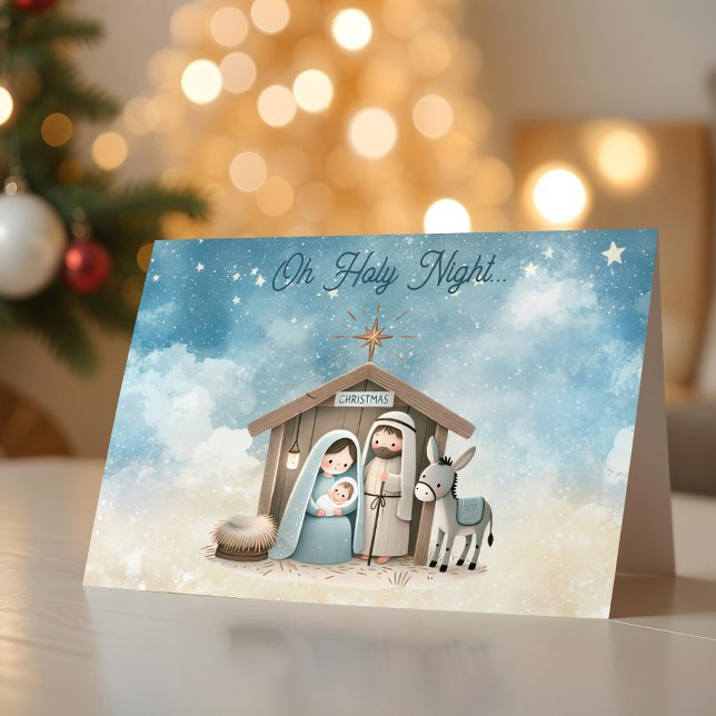 Julkrubba O Heliga Natt Julkort Helgkort (Nativity Scene Oh Holy Night Christmas Card)