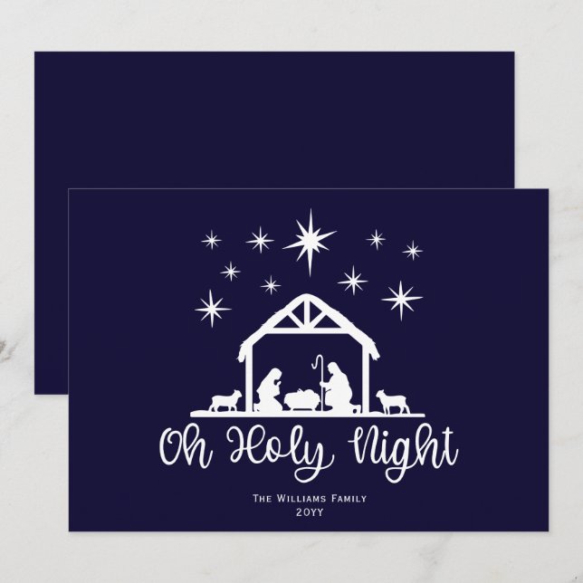 Julkrubba O Heliga Natt Skrift  Julkort (Fram/baksida)
