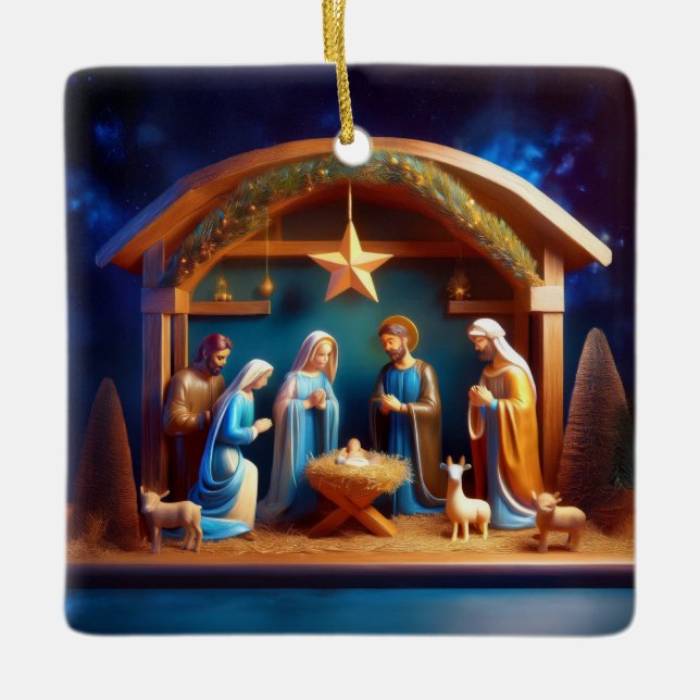 Julkrubba scen julgransprydnad keramik (Framsida)