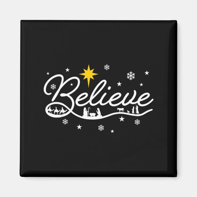 Julkrubba Tro Kristna Familj God Jul Magnet (Framsidan)