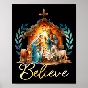 Julkrubba Tro Kristna Jul Familj Glad Poster