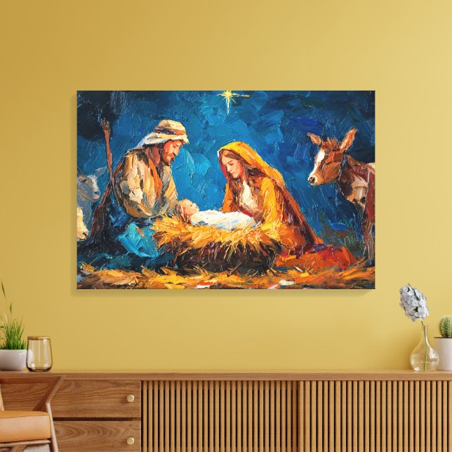 Julkrubba, vacker illustration, canvastryck (Insitu (Vardagsrum))