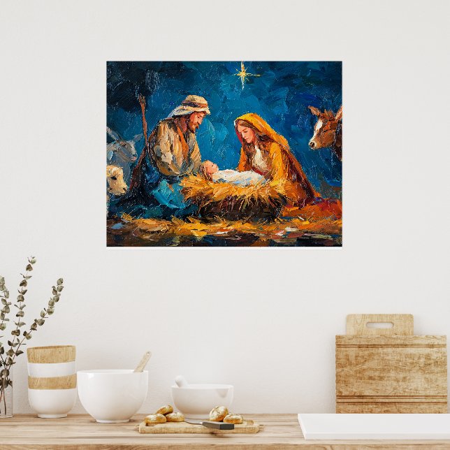 Julkrubba, vacker illustration, poster (Kök)