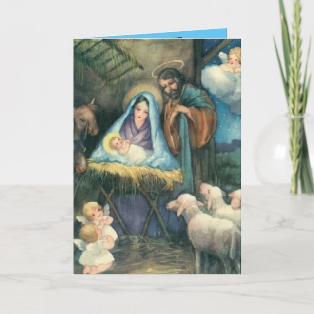 Julkrubba Vintage Julkort Helgkort (Framsida)