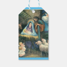 Julkrubba Vintage religiös jul Presentetikett