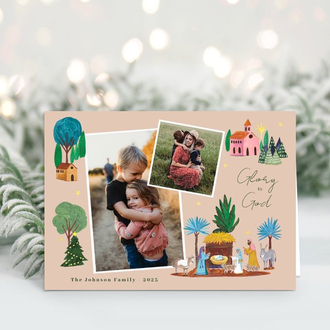 Julkrubban 2 Bilder Julhälsningskort Inbjudan (Nativity Scenen 2 Photos Christmas Greeting Card)