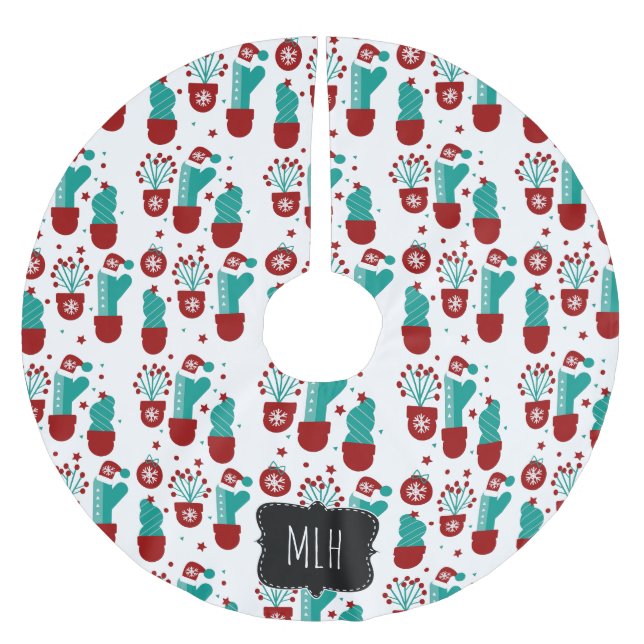 Julkrukkad kaktus Santa hatt familjeförbokstav Julgransmatta Borstad Polyester (Framsidan)