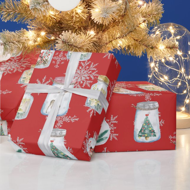 Julkrukor och snöflingor Röda   Presentpapper (Helgdagar)